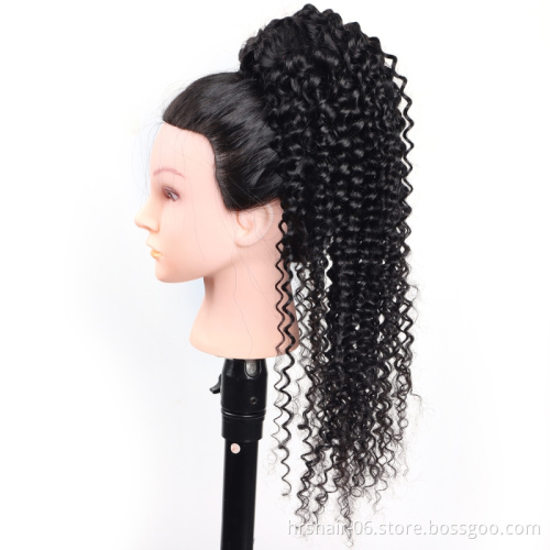 Natural African Girl Deep Wave Human Hair Drawstring Ponytail Clip In Hair Extensions Natural Color Puff Ponytail Products